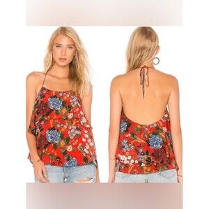 Alice + Olivia Silk Halter Top 🌺 Red Floral Layered Tank Size S